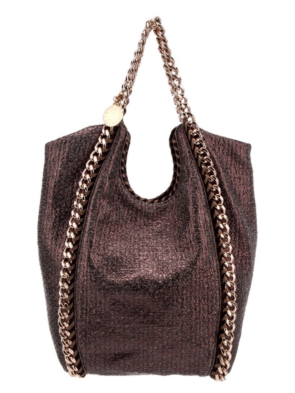 Stella McCartney tweed Metallic Bronze Chain-Trim Tote Bag